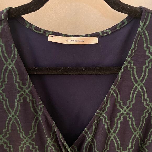 41 Hawthorn XL Wrap Dress | Navy Green Geometric Sleeveless Business Capsule EUC - Picture 3 of 8